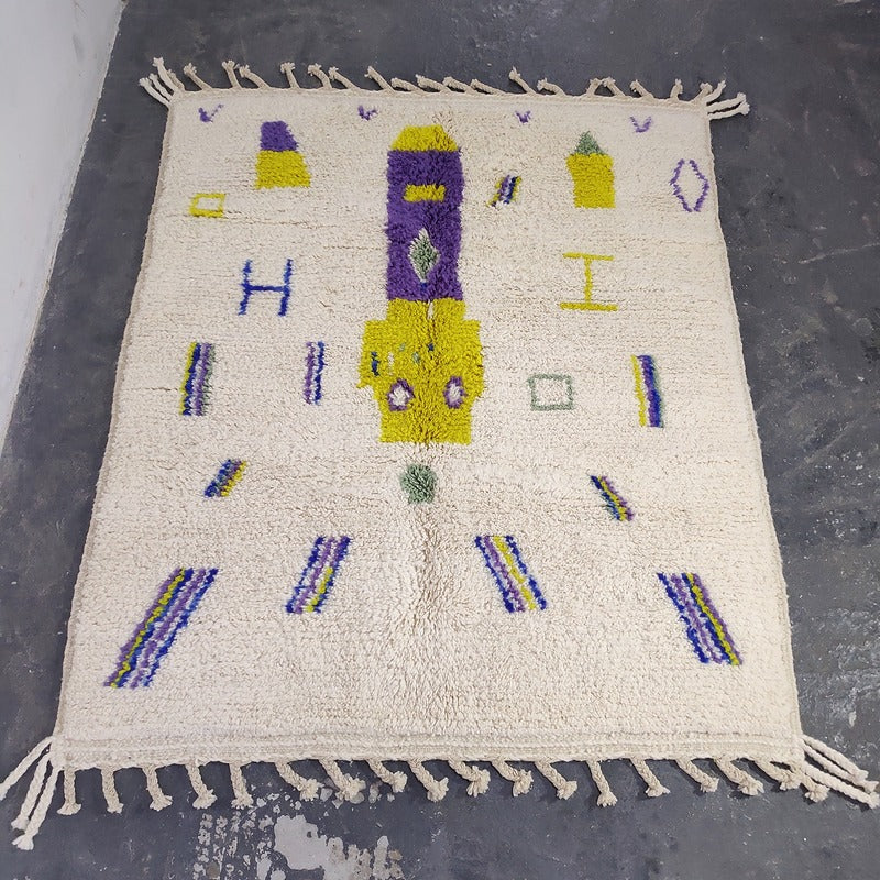 Authentic Moroccan Berber Rug 155x188 cm - Handmade Wool Colorful Tribal