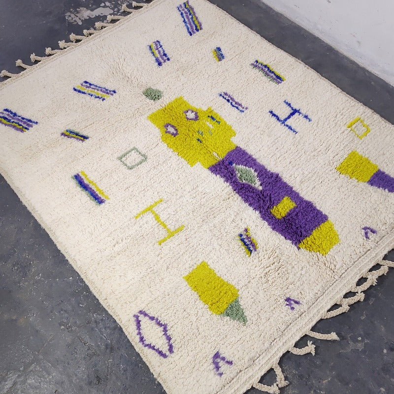 Authentic Moroccan Berber Rug 155x188 cm - Handmade Wool Colorful Tribal